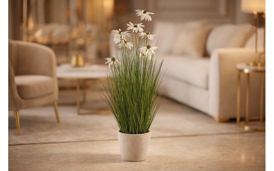 Sztuczna roślina Jeżówka biała 90x40x40 cm Echinacea