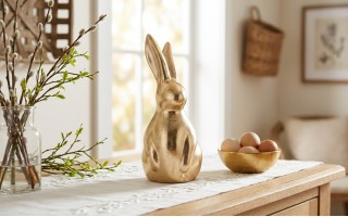 Figurka dekoracyjna Zając 18,5 cm Złoty ceramiczny