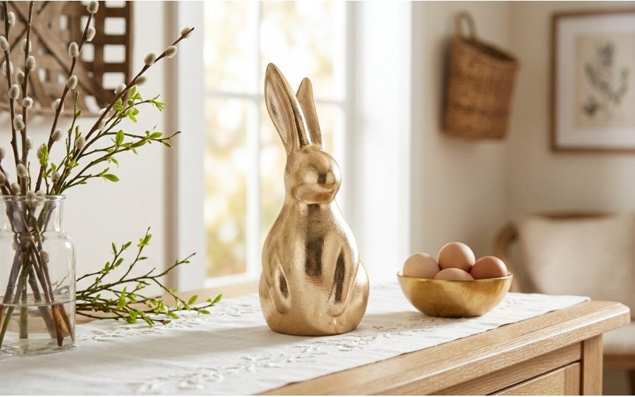 Figurka dekoracyjna Zając 18,5 cm Złoty ceramiczny