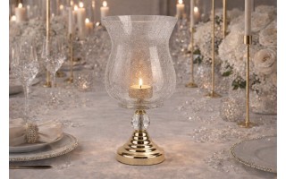 Świecznik szklany 13x13x25,5 cm złoty przezroczysty