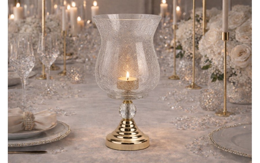 Świecznik szklany 13x13x25,5 cm złoty przezroczysty