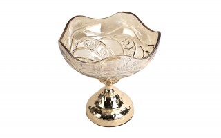 Patera Szklana Złota 25 cm na Nodze Dekor-Pap CX0936