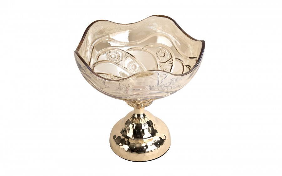 Patera Szklana Złota 25 cm na Nodze Dekor-Pap CX0936