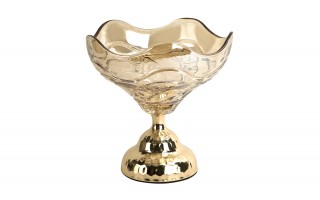 Patera Szklana Złota 25 cm na Nodze Dekor-Pap CX0936