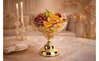 Patera Szklana Złota 25 cm na Nodze Dekor-Pap CX0936