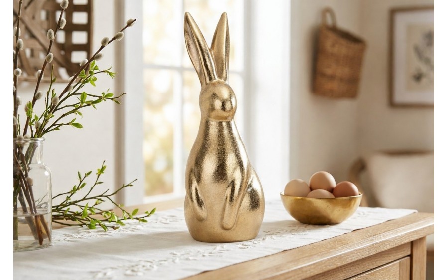Figurka dekoracyjna Zając 26 cm Złoty ceramiczny