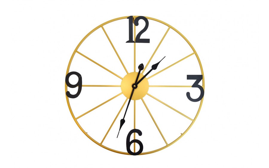 Zegar ścienny 60 cm METALOWY ZŁOTY Z CZARNYMI CYFRAMI