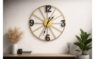 Zegar ścienny 60 cm METALOWY ZŁOTY Z CZARNYMI CYFRAMI
