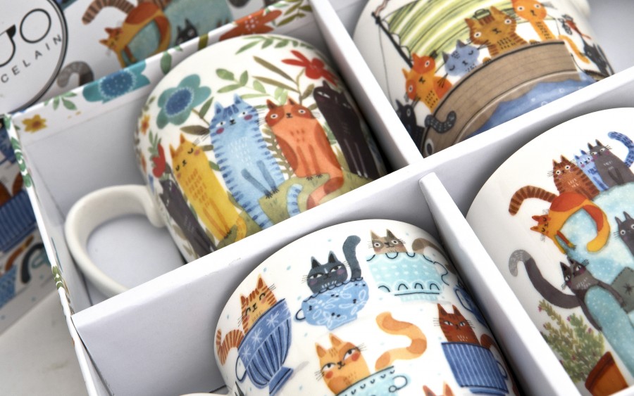 Komplet 4 kubków porcelanowych 360 ml Koci Świat II