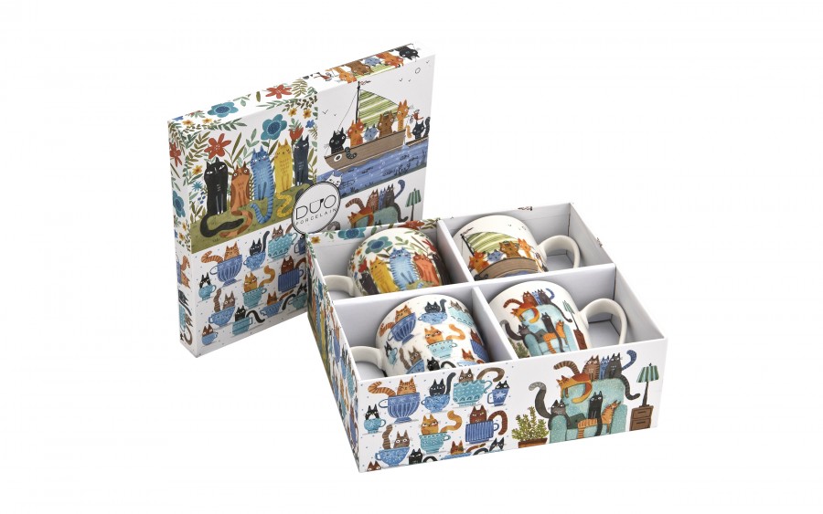 Komplet 4 kubków porcelanowych 360 ml Koci Świat II