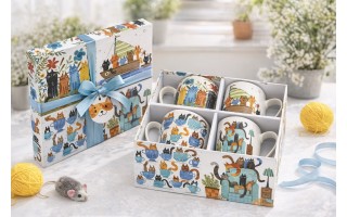 Komplet 4 kubków porcelanowych 360 ml Koci Świat II