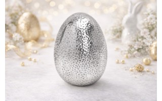 Ozdoba ceramiczna Jajko srebrne 15 cm wytłaczane średnie
