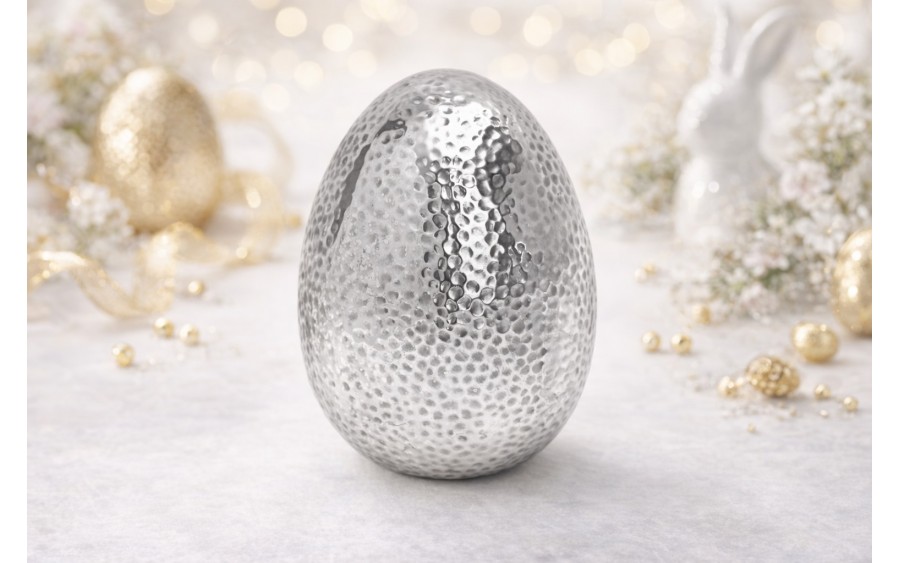 Ozdoba ceramiczna Jajko srebrne 15 cm wytłaczane średnie