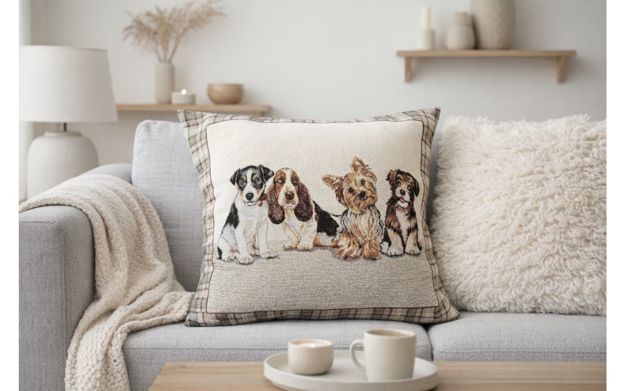 Poszewka dekoracyjna 45x45 cm Pieski krata Gobelinowa Premium