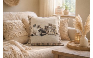 Poszewka dekoracyjna 45x45 cm Koty Krata Gobelinowa Premium
