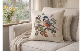Poszewka dekoracyjna 45x45 cm Ptaszek i Jeżyny Gobelinowa Premium