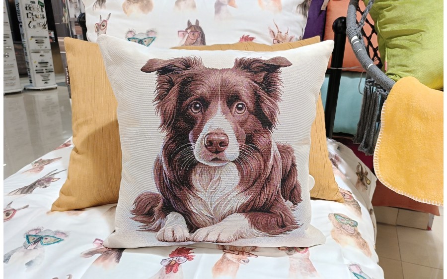 Poszewka dekoracyjna 45x45 cm Pies Border Collie Gobelinowa Premium