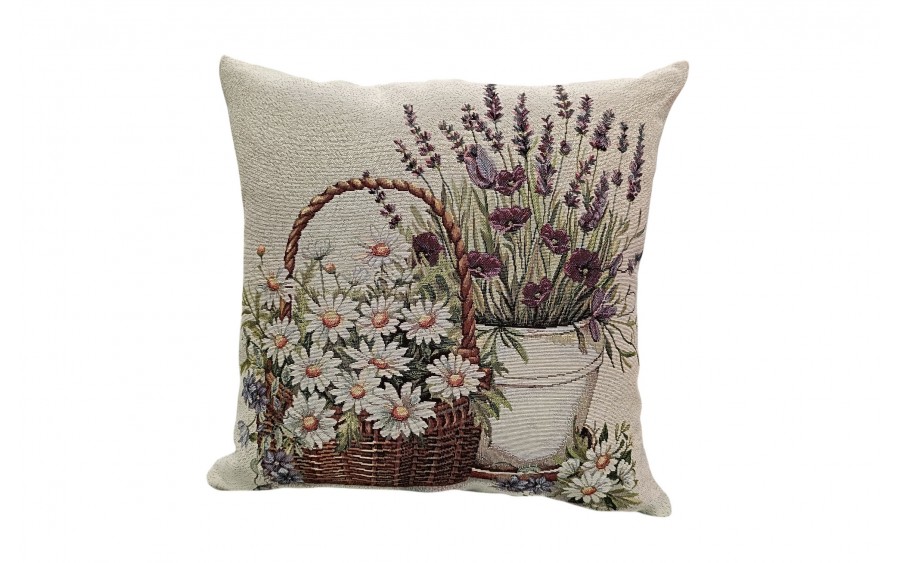 Poszewka dekoracyjna 45x45 cm Kwiaty w koszyku Gobelinowa Premium