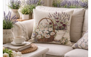 Poszewka dekoracyjna 45x45 cm Kwiaty w koszyku Gobelinowa Premium