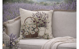 Poszewka dekoracyjna 45x45 cm Kwiaty w koszyku Gobelinowa Premium
