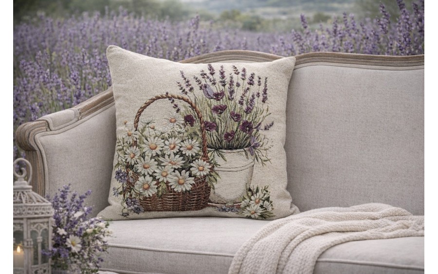 Poszewka dekoracyjna 45x45 cm Kwiaty w koszyku Gobelinowa Premium