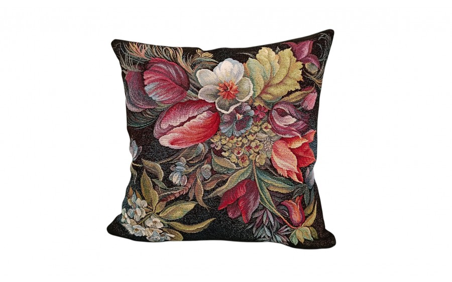 Poszewka dekoracyjna 45x45 cm Kwiaty ciemne tło Gobelinowa Premium