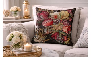 Poszewka dekoracyjna 45x45 cm Kwiaty ciemne tło Gobelinowa Premium