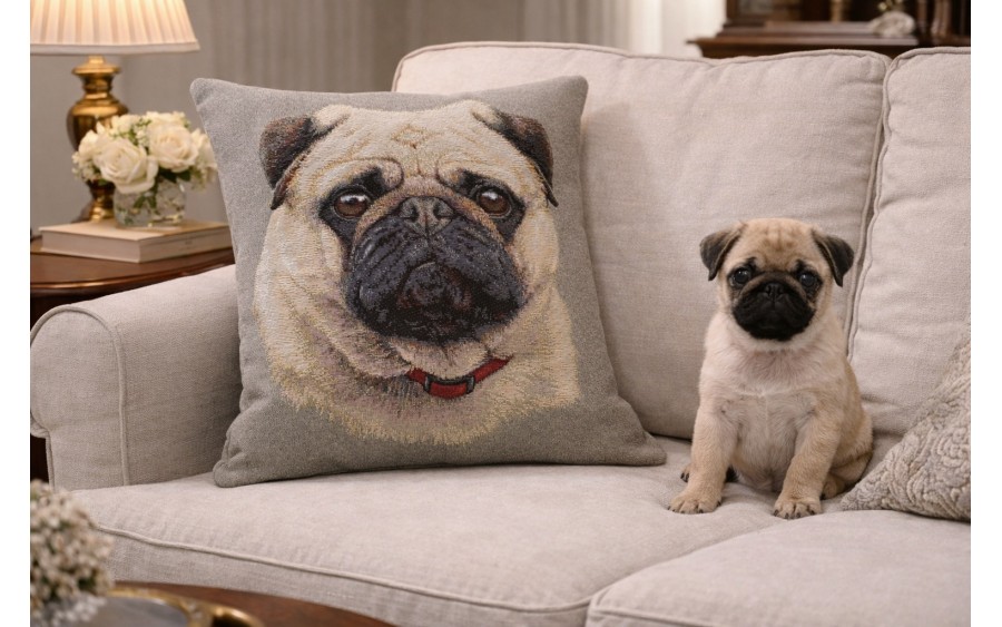 Poszewka dekoracyjna 45x45 cm Mops Gobelinowa Premium