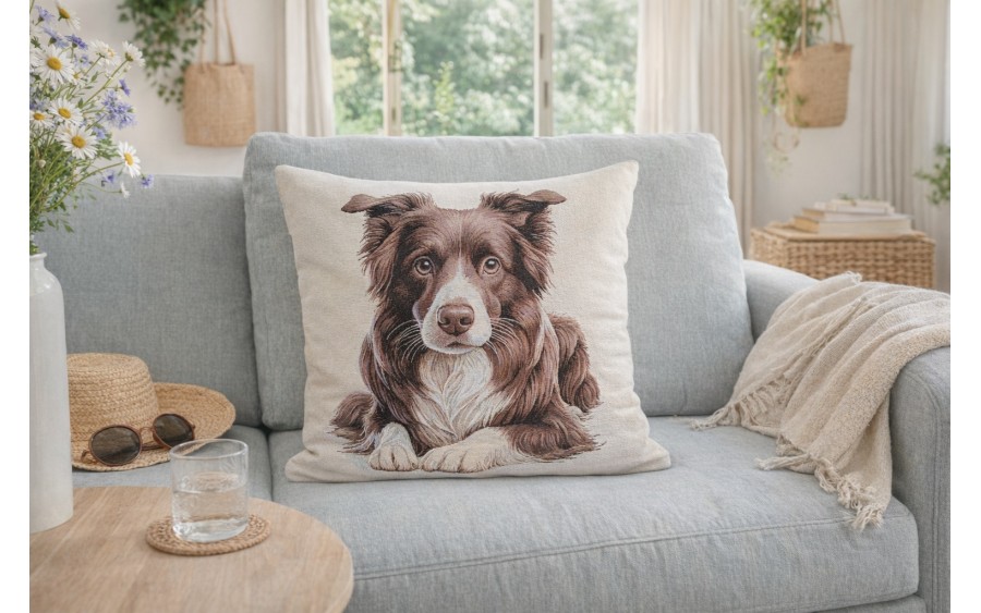 Poszewka dekoracyjna 45x45 cm Pies Border Collie Gobelinowa Premium