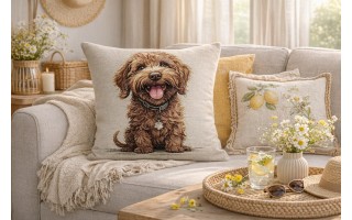 Poszewka dekoracyjna 45x45 cm Pies Doodle Gobelinowa Premium