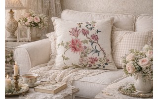 Poszewka dekoracyjna 45x45 cm Kwiaty gałązki Gobelinowa Premium