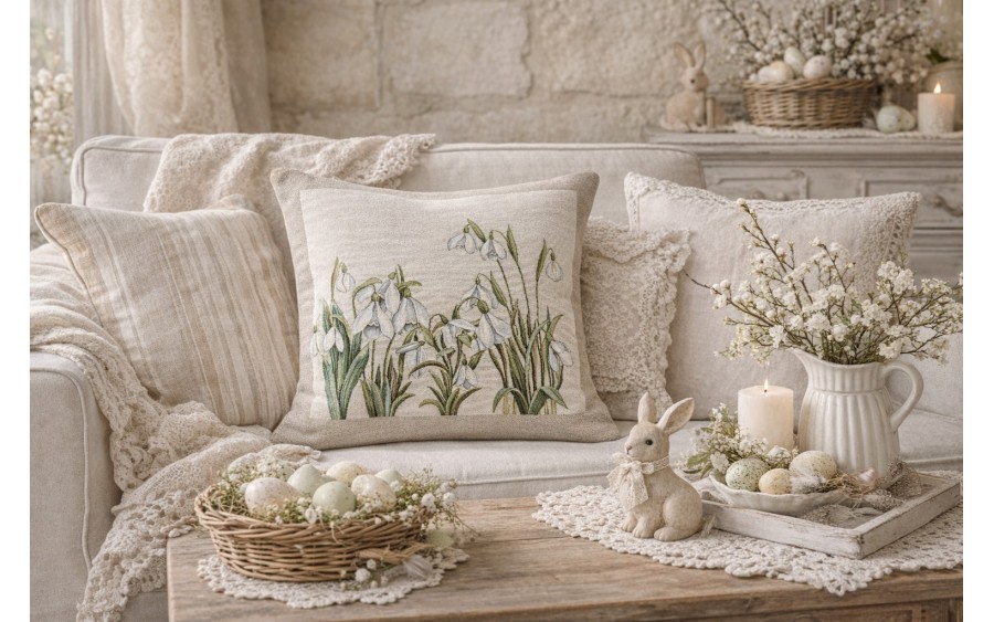 Poszewka dekoracyjna 45x45 cm Przebiśniegi Gobelinowa Premium