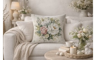 Poszewka dekoracyjna 45x45 cm Biała Piwonia 1372A Gobelinowa Premium