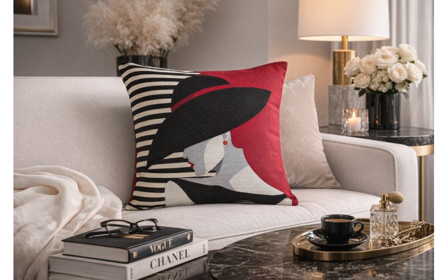 Poszewka dekoracyjna 45x45 cm Czarny kapelusz Gobelinowa Premium