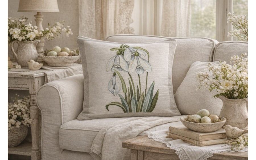 Poszewka dekoracyjna 45x45 cm Duże Przebiśniegi 1300A Gobelinowa Premium