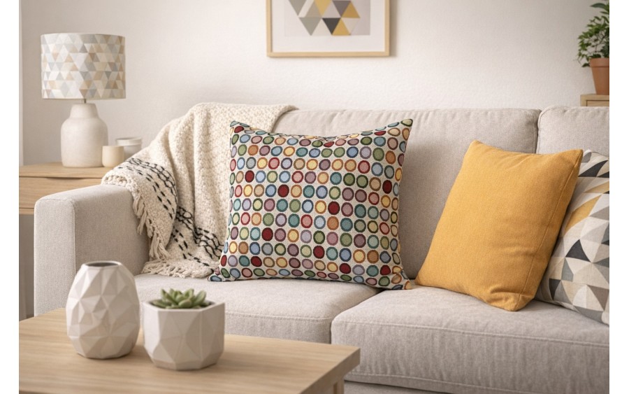 Poszewka dekoracyjna 45x45 cm Geo Kółka 003 Gobelinowa Premium