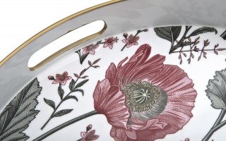 Taca okrągła z uchwytami 33 cm Biała Kwiaty 166864