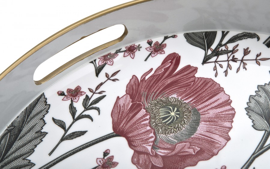 Taca okrągła z uchwytami 33 cm Biała Kwiaty 166864