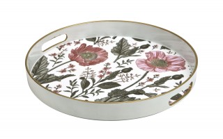 Taca okrągła z uchwytami 33 cm Biała Kwiaty 166864