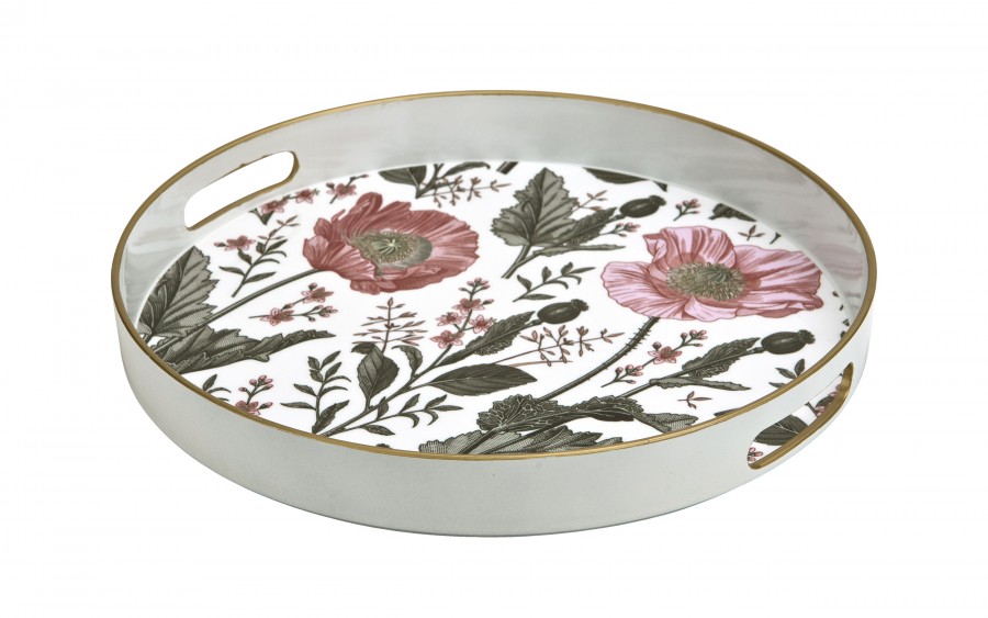 Taca okrągła z uchwytami 33 cm Biała Kwiaty 166864