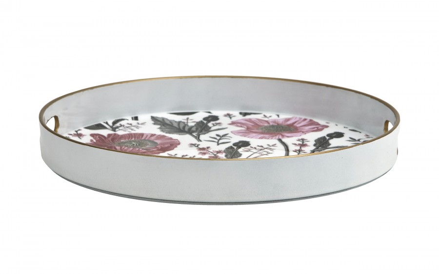 Taca okrągła z uchwytami 33 cm Biała Kwiaty 166864