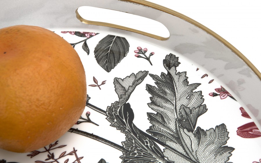 Taca okrągła z uchwytami 33 cm Biała Kwiaty 166864