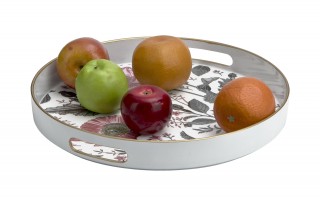 Taca okrągła z uchwytami 33 cm Biała Kwiaty 166864