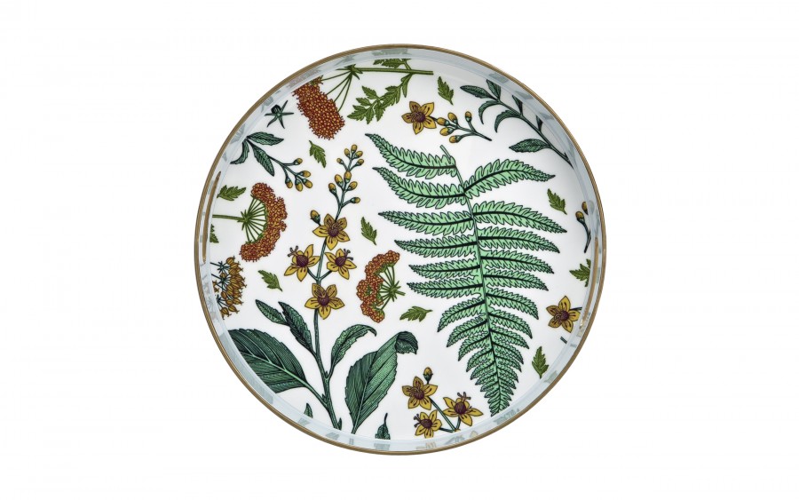 Taca okrągła z uchwytami 33 cm Biała Kwiaty Liście 166865