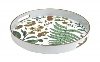 Taca okrągła z uchwytami 33 cm Biała Kwiaty Liście 166865