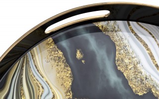 Taca okrągła z uchwytami 37,5 cm Czarna Przekrój Kamienia 162830