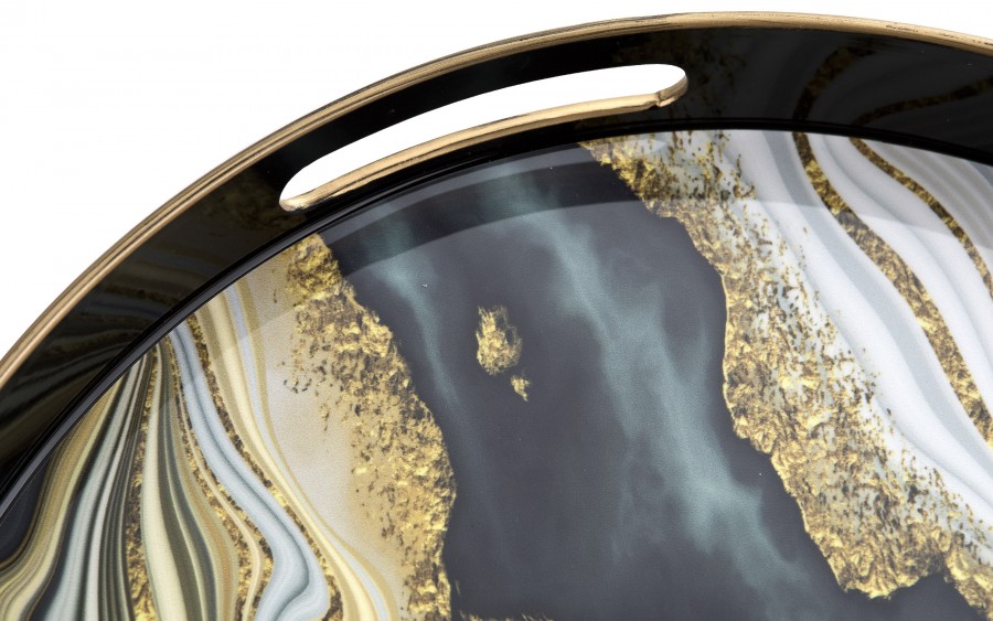 Taca okrągła z uchwytami 37,5 cm Czarna Przekrój Kamienia 162830