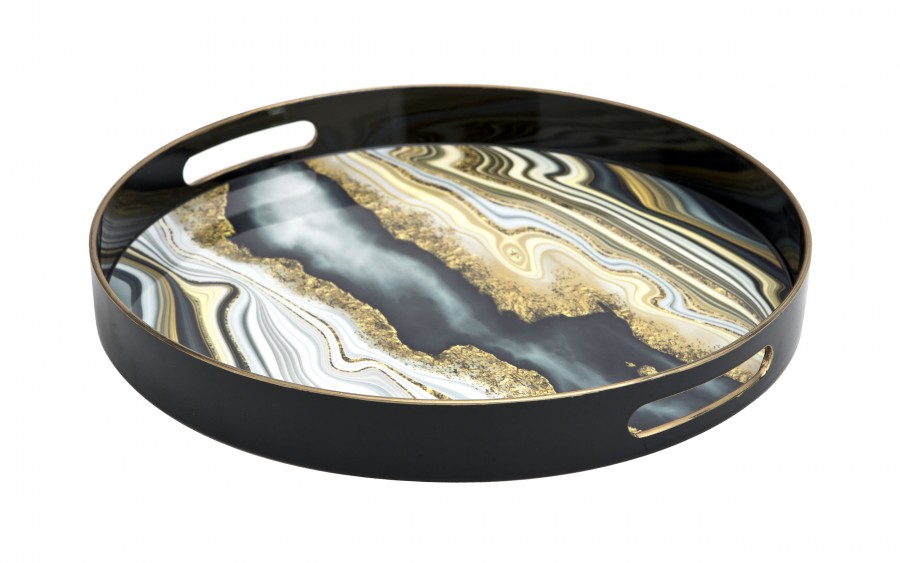 Taca okrągła z uchwytami 37,5 cm Czarna Przekrój Kamienia 162830