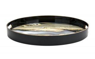 Taca okrągła z uchwytami 37,5 cm Czarna Przekrój Kamienia 162830