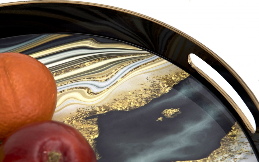 Taca okrągła z uchwytami 37,5 cm Czarna Przekrój Kamienia 162830